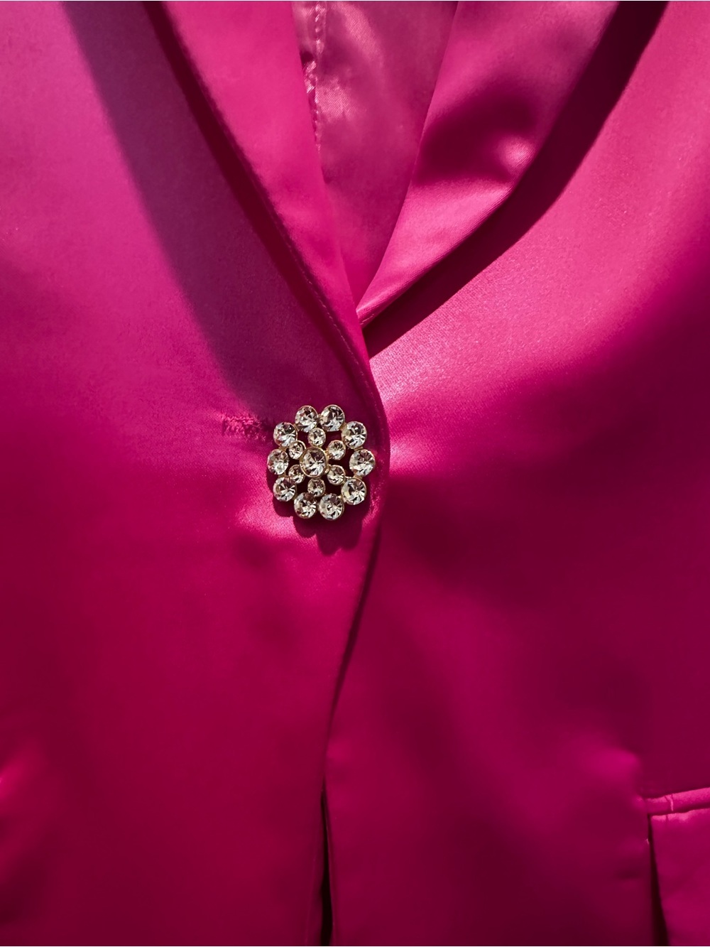 Hot Pink Satin Two-Piece Blazer and Skirt Set - Picture 4 of 9